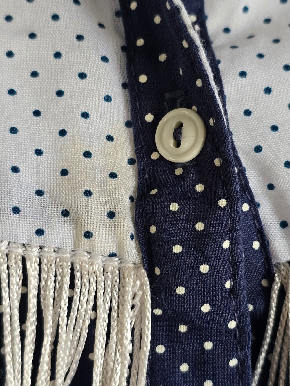 Vintage Navy Polka Dot Western Fringe Shirt - Picture 10 of 12